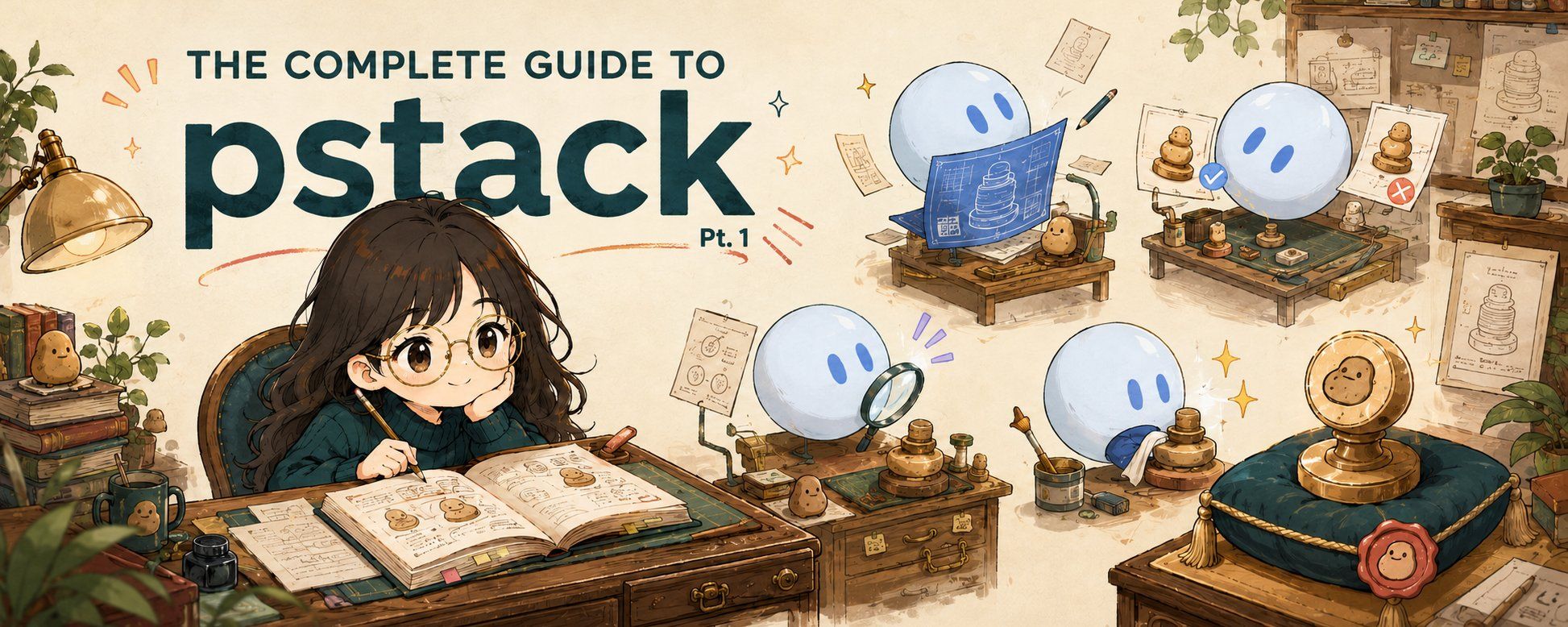 Cover art from poteto's Complete Guide to pstack Pt. 1: workshop with agents verifying a build